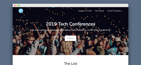 En esta web encuentras un directorio con todas las conferencias y eventos de tecnología que sucederán en 2019