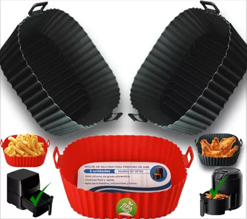 KRAPPS Molde Silicona Freidora de Aire Reutilizables 5-8L Set 3 Piezas 21cm - Moldes Silicona Air Fryer, Recipiente Air Fryer, Accesorios Freidora de Aire, Bandeja para Airfyer, Moldes para Airfryer