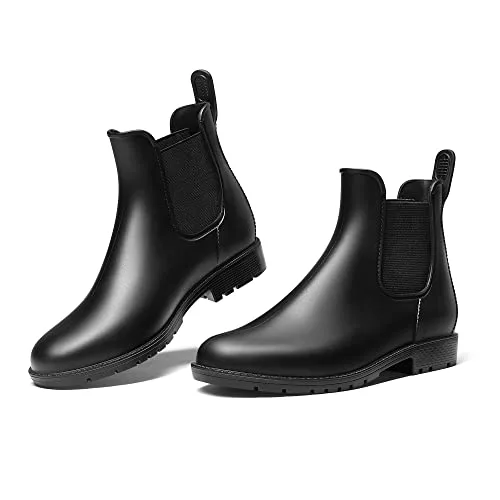 DREAM PAIRS Botas de Agua Mujer Chelsea Zapatos de Lluvia Impermeable Wellington Botines de Goma de Moda Flexible y Antideslizante,Size 40,Negro,SDRB2201W-E