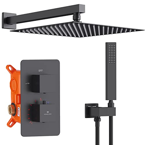 HOMELODY Sistema de ducha con termostato empotrado, sistema de ducha de lluvia, rectangular