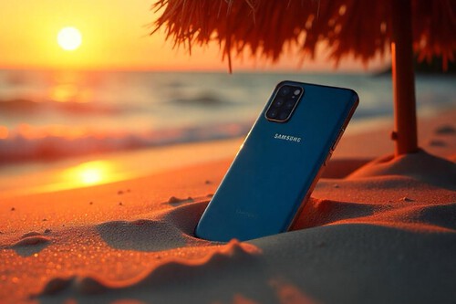 teléfono Samsung en la playa