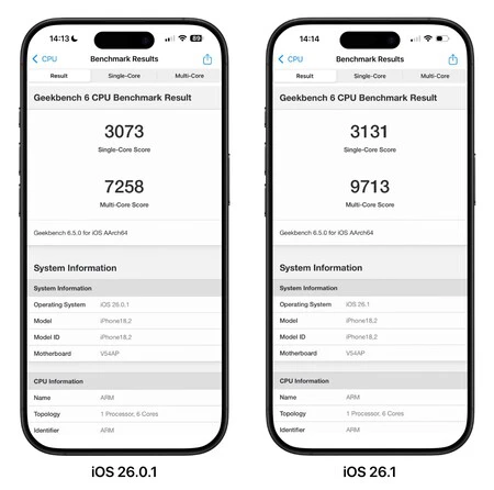 Rendimiento CPU iOS 26.1 Rendimiento CPU iOS 26.1