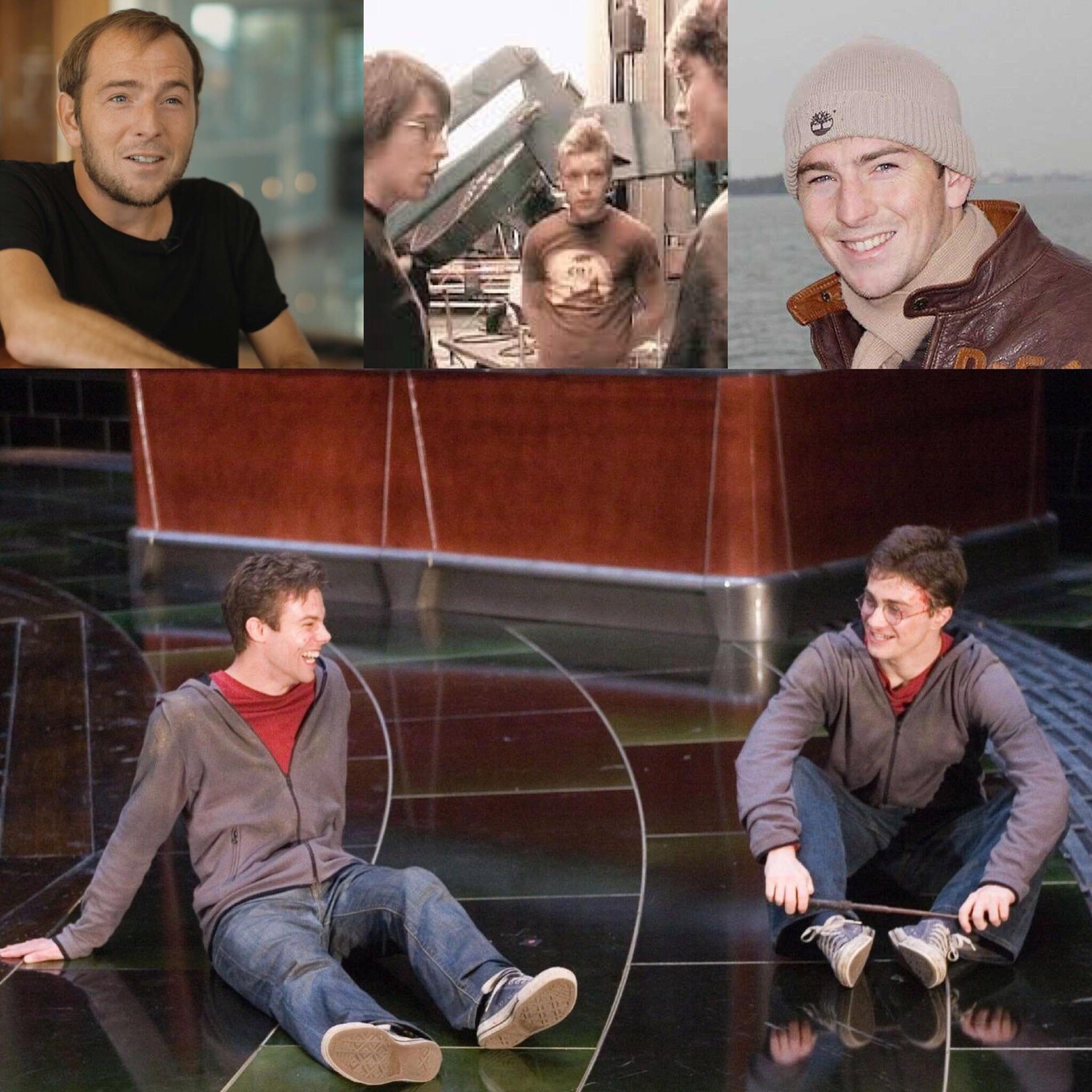 David Holmes y Daniel Radcliffe se ríen durante el rodaje de Harry Potter la Orden del Fénix. Ambos actores tenían una gran relación y crecieron interpretando a Harry Potter.