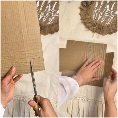 Con un trozo de cartón y tela reutilizada, puedes hacer tú mismo este organizador o bandeja de alimentos para casa 