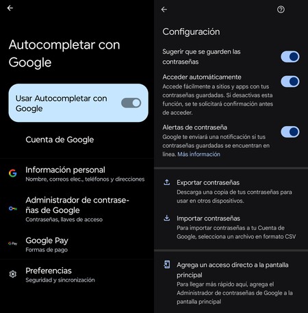 Exportar contraseñas android