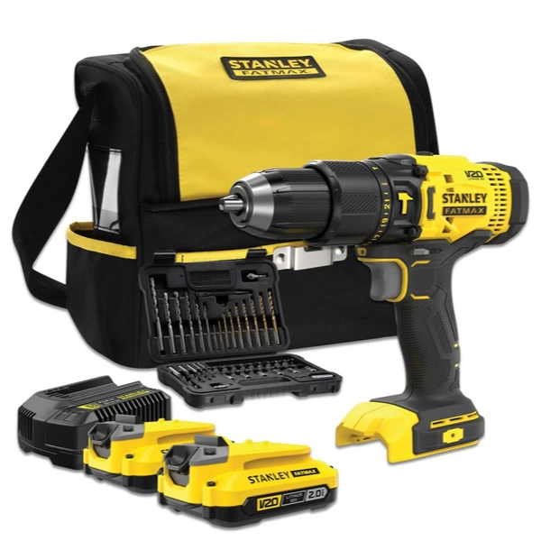Taladro percutor STANLEY FATMAX sfmcd711dsa 18v, 2 baterías de 2 Ah + 50 piezas
