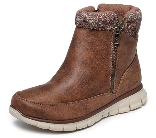Skechers Synergy Lovely Collab, Botas Cortas al Tobillo Mujer, Brown Microleather/Knit, 40 EU