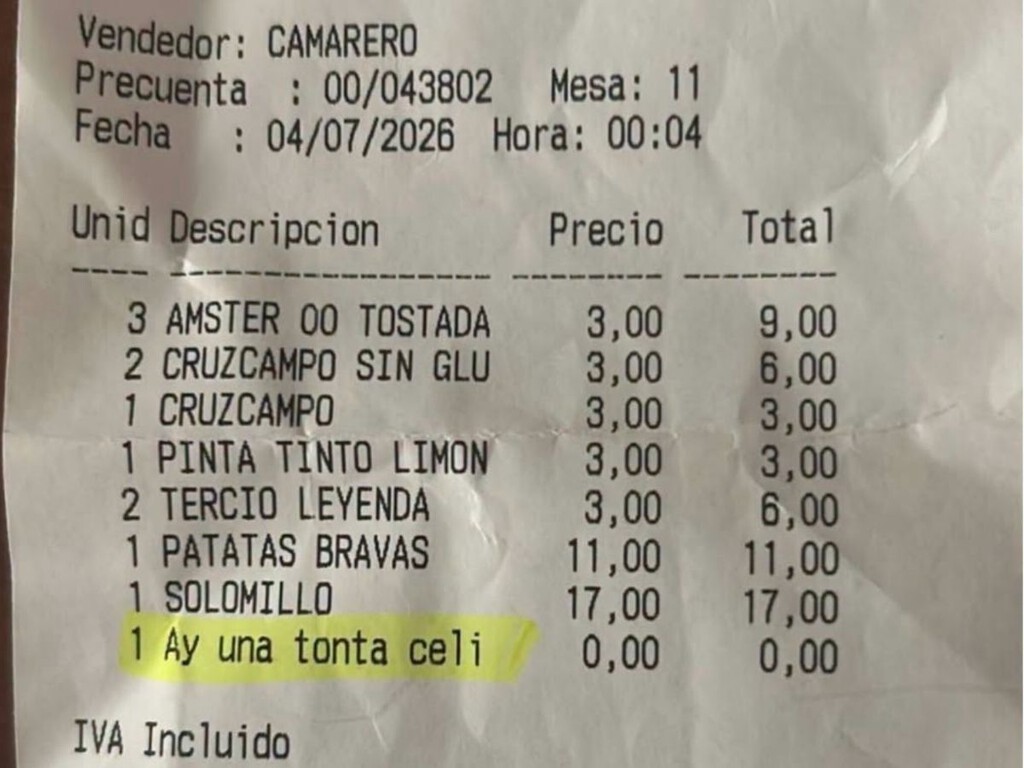 Disgusto inaudito en un bar de Jaén: llaman “tonta” a una clienta celíaca y encima se lo anotan en el ticket de la cuenta