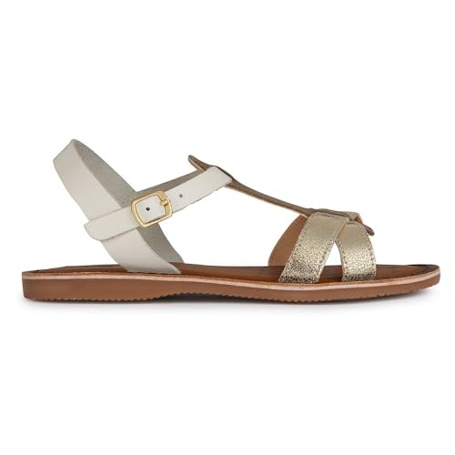 Geox J Sandal Eolie Girl, Sandalia Mujer, Lt Ivory Platinum, 38 EU