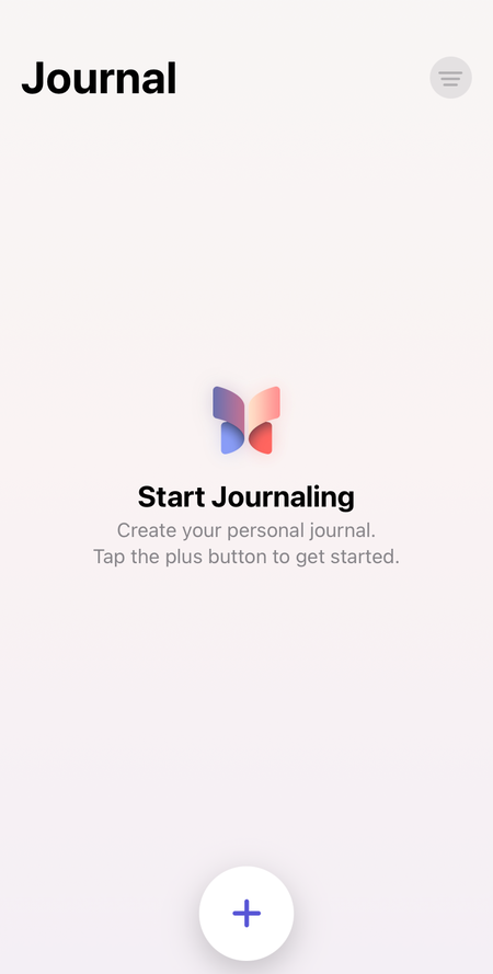 The "Start Journaling" screen of the Apple Journal app.