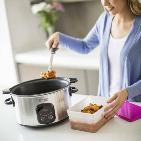 Olla De Coccion Lenta Russell Hobbs De Color Plata Con Sellado De 6 Litros