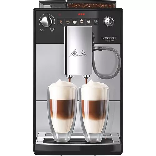 Melitta Latticia OT F300-101 - Cafetera superautomática para café con leche espumada o capuchino, máquina de café con molinillo silencioso y 3 niveles de intensidad, 1,5 L, plata