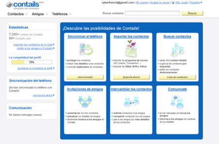 Contails, agenda social de contactos con sincronización con dispositivos móviles