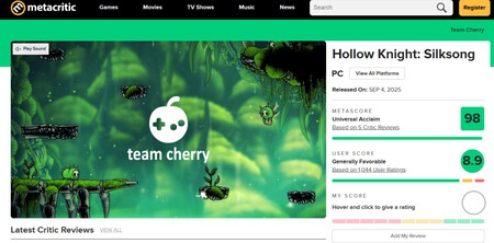 Silksong Calificacion Metacritic