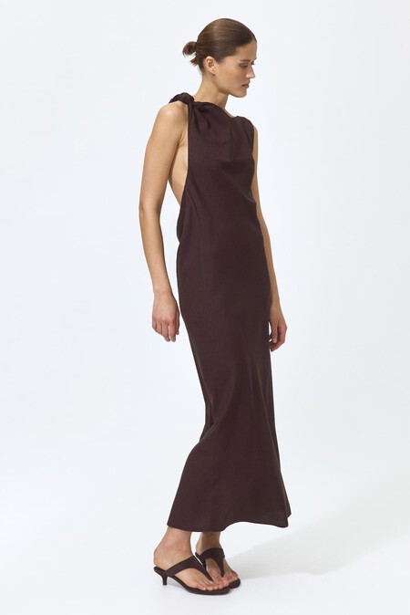vestido lino marrón