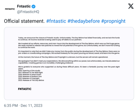 Fntastic Dice Que No Pueden Seguir Trabajando En The Day Before Por Falta De Presupuesto