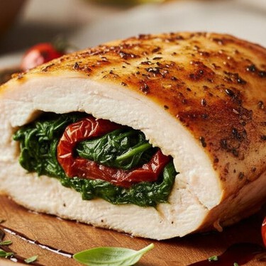Pechuga de pollo rellena con espinaca y tomate deshidratado: lista en 30 minutos con la freidora de aire