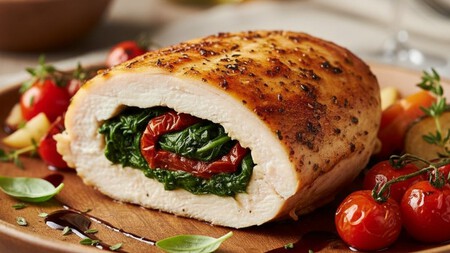 Pechuga de pollo rellena con espinaca y tomate deshidratado: lista en 30 minutos con la freidora de aire