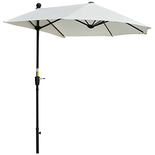 Outsunny Sombrilla de Pared de Jardín 200x190x240 cm Parasol de Terraza con Manivela Poste de Acero y Base Cruzada Anti-UV para Terraza Balcón Crema