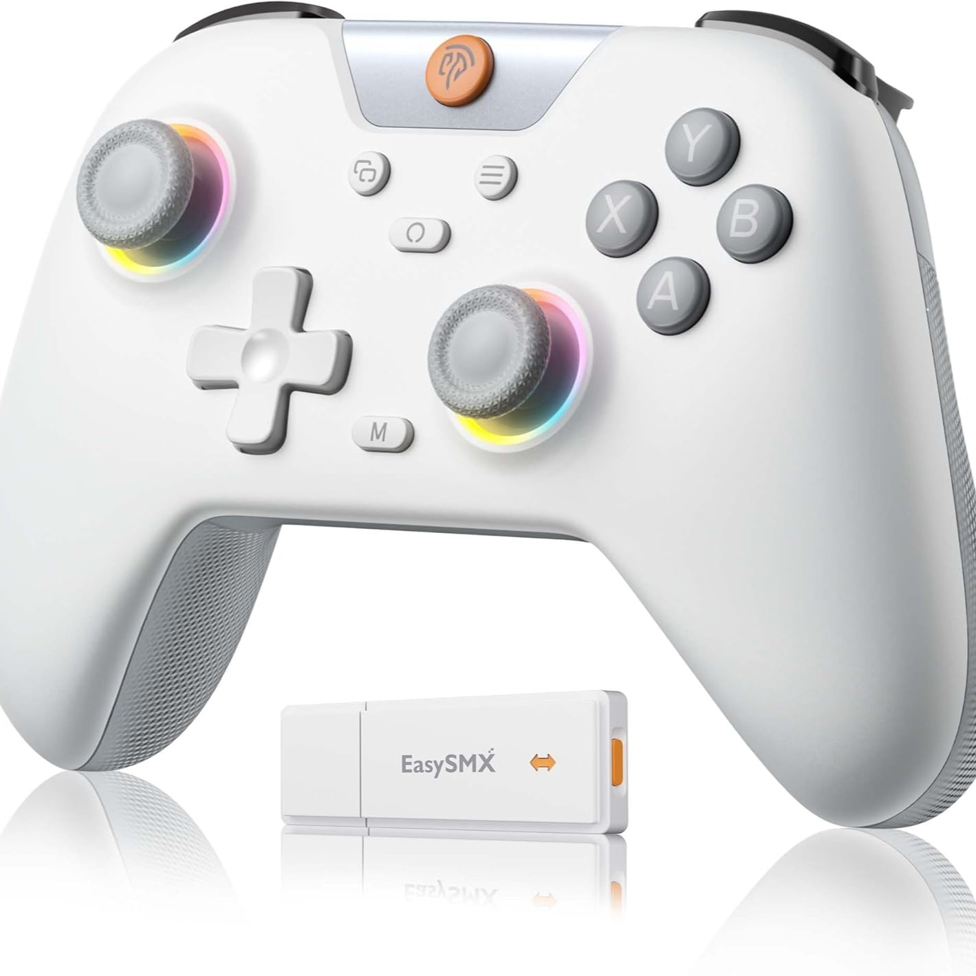 EasySMX X05 Mando PC Inalambrico con RGB Luz- Hall Joystick- Hall Trigger- 750 mAh Batería Recargable- Vibración- Turbo para PC/Switch/Móvil- Compatible con Black Myth: Wukong- Blanco
