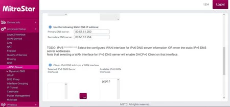 DNS por defecto en router Movistar