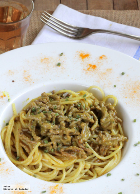 Receta de espaguetis al curry de carne