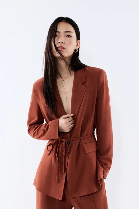 Conjunto Lino Oficina Barato Zara Lefties Elegante Marron Verano