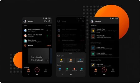Office for Android のダーク モードはどのように見えるか。マイクロソフトからの画像