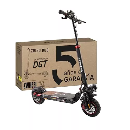 ZWHEEL ZRINO Duo | Patinete Eléctrico Adultos Homologado DGT con Doble Motor - 2x500W-1000W MAX, 45km Autonomía, Cuádruple Suspensión Híbrida, Ruedas 10" Offroad, IP54 - Todoterreno