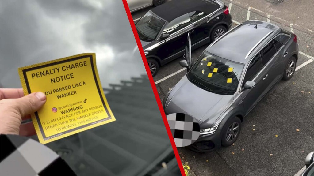 “Aparcas como un gilipollas”. Las pegatinas imposibles de quitar que están triunfando contra los que no saben dejar su coche entre las cuatro líneas 