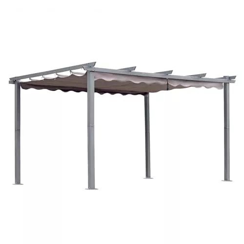 [Actualizado] Angel Living Pérgola de Aluminio con Techo Retráctil, Pabellón con Diseño Elegante, Cenador con Tela de Poliéster Resistente al Agua y a UV, Uso para el Exterior (3 x 4, Gris)