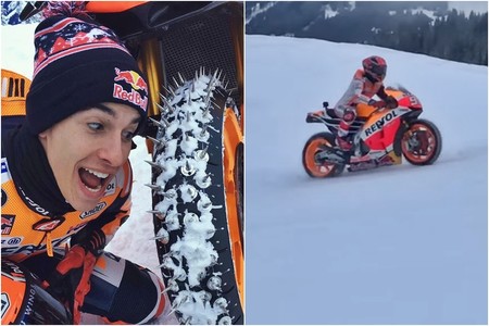 Marc Márquez no se separa de su Honda RC213V ni en invierno, ¡y se va con ella a la nieve!