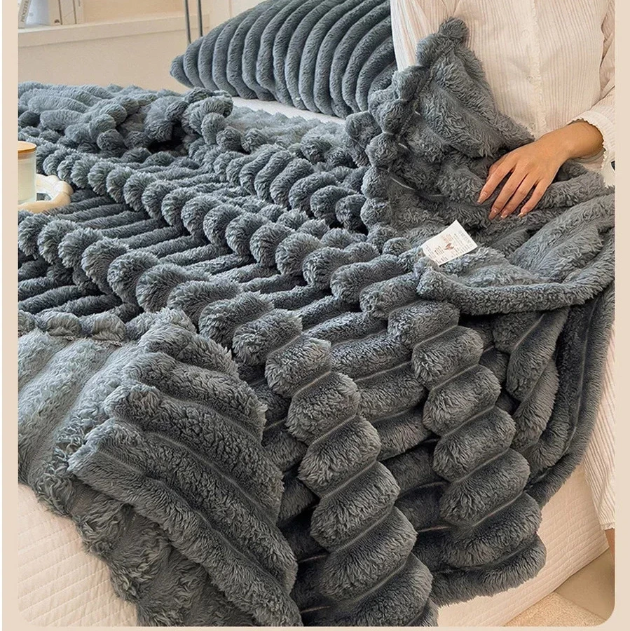 Manta multifuncional de franela de rayas anchas y gruesas, sólida, de 150x200cm