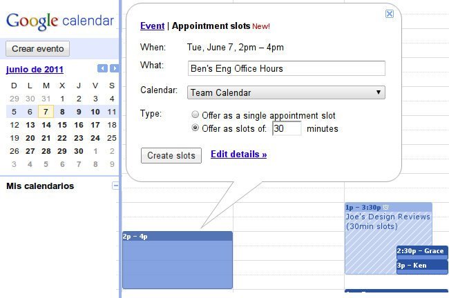 Google Calendar habilita espacios para citas en tu calendario