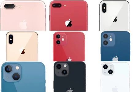 この順: iPhone 7 Plus、iPhone 8 Plus、iPhone X、iPhone XS、iPhone 11、iPhone 12、iPhone 13、iPhone 14、iPhone 15