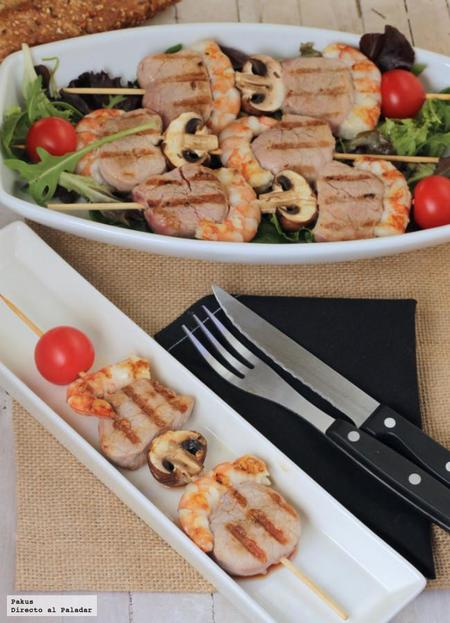 Brochetas de mar y montaña. Cómo hacerlas paso a paso. Receta de Navidad