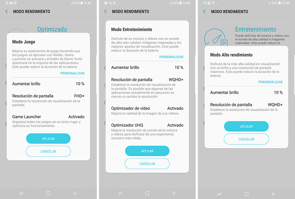 S8 Modos Rendimiento