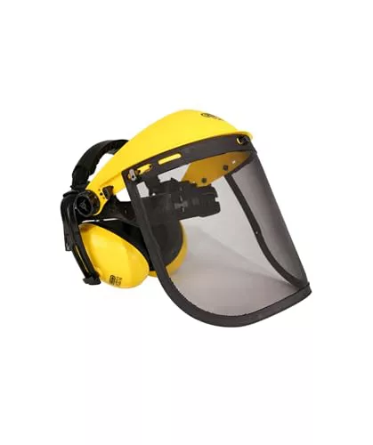 Oregon Visera con Malla Metálica y Orejeras Integradas, Protección Facial Ajustable con Protección Auditiva, Ideal para Trabajos Forestales, Jardinería y Bricolaje