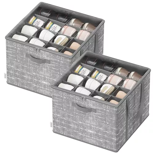 SONGMICS Organizador de Zapatos, Juego de 2, Cada uno para hasta 16 Pares, Caja para Guardar Zapatos, Asas, Tapa Transparente, para Armario Entrada Dormitorio, Gris Espadaña LSP602G01