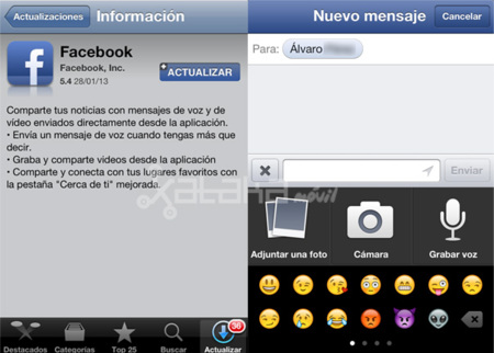 Facebook actualiza su app de iOS a la versión 5.4 con mensajes de vídeo y voz