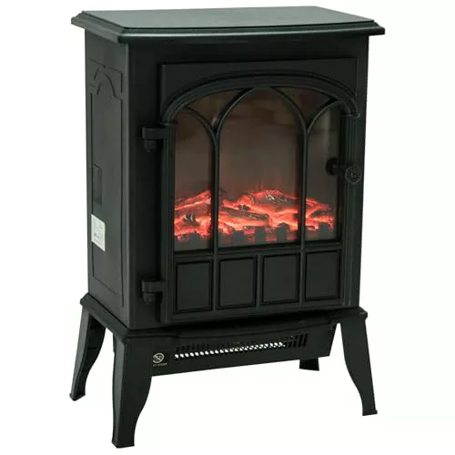 HOMCOM Chimenea Eléctrica de Pie 1000W/2000W Chimenea Decorativa con Ventana Efecto de Llama Temperatura Ajustable y Protección Sobrecalentamiento para 15-30 ㎡ 39x23x56,5 cm Negro