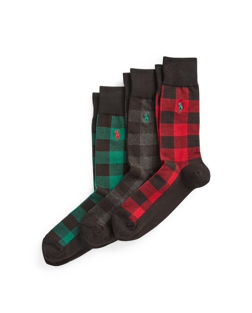 Box with 3 pairs of men's multicolor plaid tartan socks