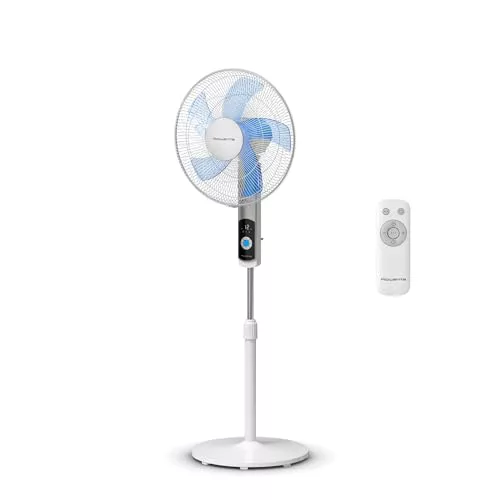 Rowenta Turbo Silence - Ventilador de pie, solo 35 dB (A) modo Silent Night ahorro energía, 12 velocidades, pantalla LED digital, temporizador, mando a distancia, blanco, VU5650