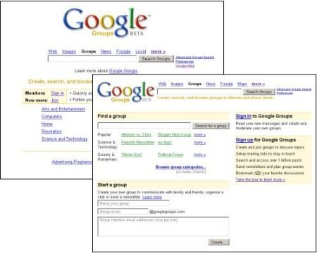 Google cambia la página de entrada de Google Groups
