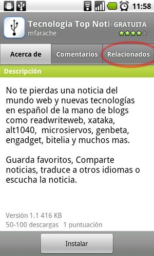 Nueva pestaña "Relacionados" y clasificación por edades en Android Market