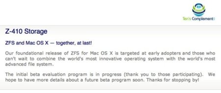 Z-410 de Ten´s Complement, versión no oficial del sistema de archivos ZFS para Mac OS X