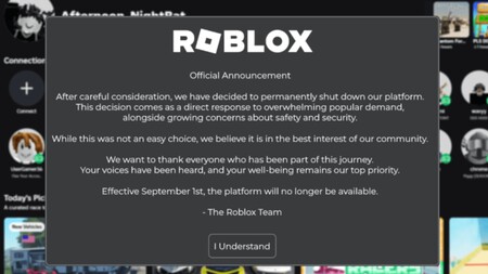 Cierra Roblox 31 Agosto