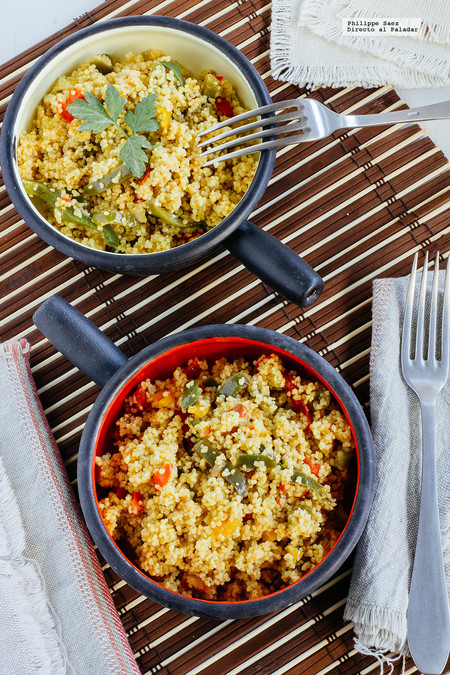Ensalada de sémola y pimientos. Receta vegetariana fácil