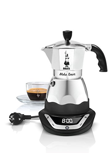 Bialetti Moka Temporizador, Eléctrico Café Fabricante con Construido-in Temporizador, 3 Carribas, 365W, Negro