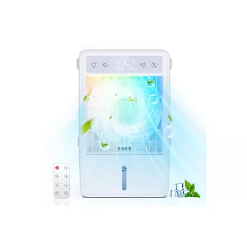Aire Acondicionado Portatil Silencioso 1500ml | Enfriador de Aire USB | Mini Aire Acondicionado + Mando a Distancia | 5 Velocidades | Temporizador 2-10H | Luz LED RGB – Ideal para Dormitorio/Oficina